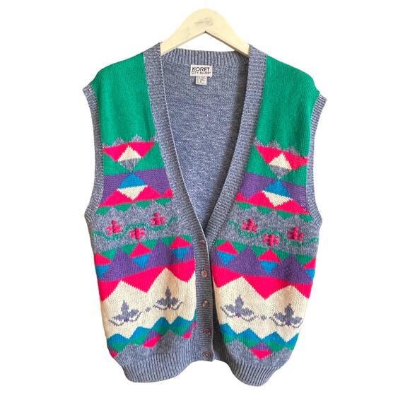VINTAGE 90s Koret City Blues Graphic Pattern Sweater Vest Size Medium - Picture 1 of 3